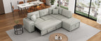 86.6 Sectional Sofa L-shaped Sofa Couch Pull-out Sofa Bed with a Movable Ottoman, Two USB Ports and Two Cup Holders for Living Room, Gray