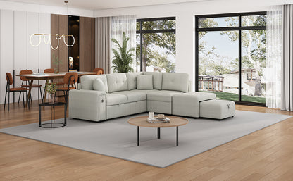 86.6 Sectional Sofa L-shaped Sofa Couch Pull-out Sofa Bed with a Movable Ottoman, Two USB Ports and Two Cup Holders for Living Room, Gray