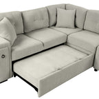 86.6 Sectional Sofa L-shaped Sofa Couch Pull-out Sofa Bed with a Movable Ottoman, Two USB Ports and Two Cup Holders for Living Room, Gray
