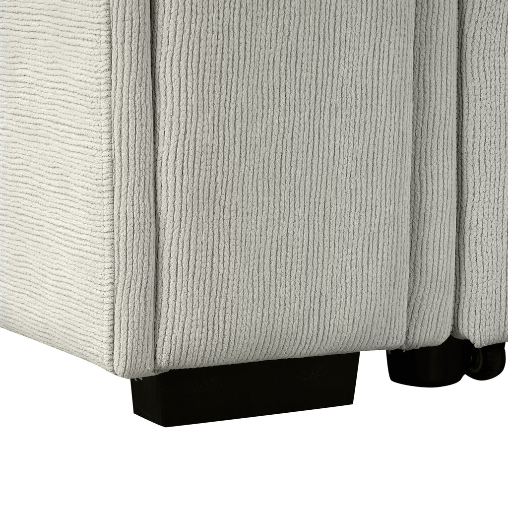 86.6 Sectional Sofa L-shaped Sofa Couch Pull-out Sofa Bed with a Movable Ottoman, Two USB Ports and Two Cup Holders for Living Room, Gray