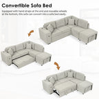 86.6 Sectional Sofa L-shaped Sofa Couch Pull-out Sofa Bed with a Movable Ottoman, Two USB Ports and Two Cup Holders for Living Room, Gray