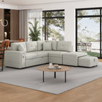 86.6 Sectional Sofa L-shaped Sofa Couch Pull-out Sofa Bed with a Movable Ottoman, Two USB Ports and Two Cup Holders for Living Room, Gray