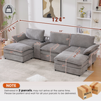 [NEW ARRIVED] [VIDEO PROVIDED]U Shaped Modular Sectional Sofa,Storage Console & Wireless Charging,2 Cup Holders,Bluetooth Speakers,2 Movable Footstools,Adjustable handrail,Movable seat,Chenille,Gray Sectional Sofa