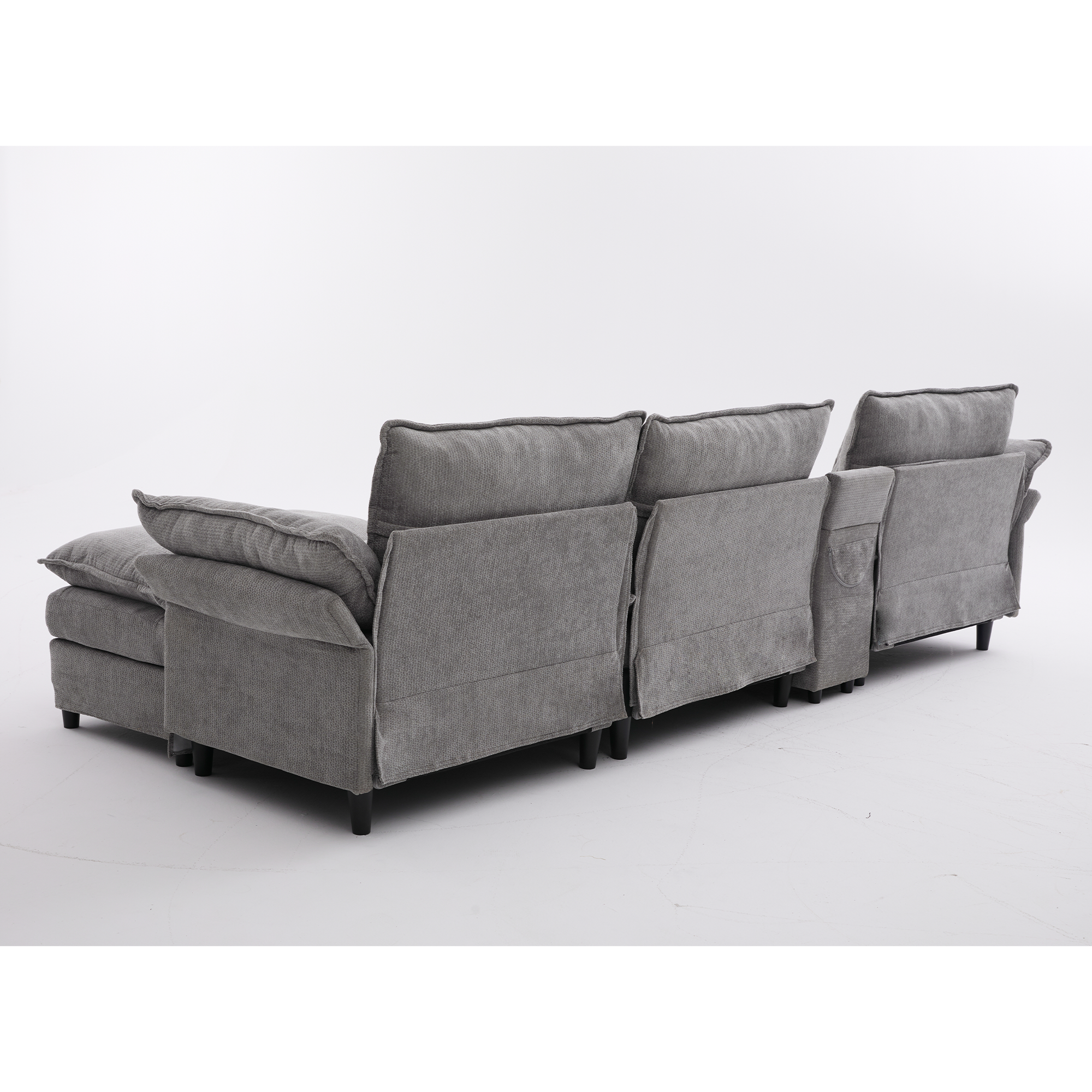 [NEW ARRIVED] [VIDEO PROVIDED]U Shaped Modular Sectional Sofa,Storage Console & Wireless Charging,2 Cup Holders,Bluetooth Speakers,2 Movable Footstools,Adjustable handrail,Movable seat,Chenille,Gray Sectional Sofa