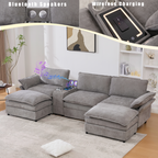 [NEW ARRIVED] [VIDEO PROVIDED]U Shaped Modular Sectional Sofa,Storage Console & Wireless Charging,2 Cup Holders,Bluetooth Speakers,2 Movable Footstools,Adjustable handrail,Movable seat,Chenille,Gray Sectional Sofa