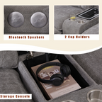 [NEW ARRIVED] [VIDEO PROVIDED]U Shaped Modular Sectional Sofa,Storage Console & Wireless Charging,2 Cup Holders,Bluetooth Speakers,2 Movable Footstools,Adjustable handrail,Movable seat,Chenille,Gray Sectional Sofa