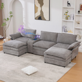 [NEW ARRIVED] [VIDEO PROVIDED]U Shaped Modular Sectional Sofa,Storage Console & Wireless Charging,2 Cup Holders,Bluetooth Speakers,2 Movable Footstools,Adjustable handrail,Movable seat,Chenille,Gray Sectional Sofa