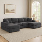 3-Piece Corduroy Double-Chaise Sectional Sofa - Gray