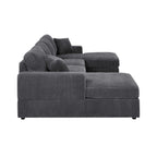 3-Piece Corduroy Double-Chaise Sectional Sofa - Gray