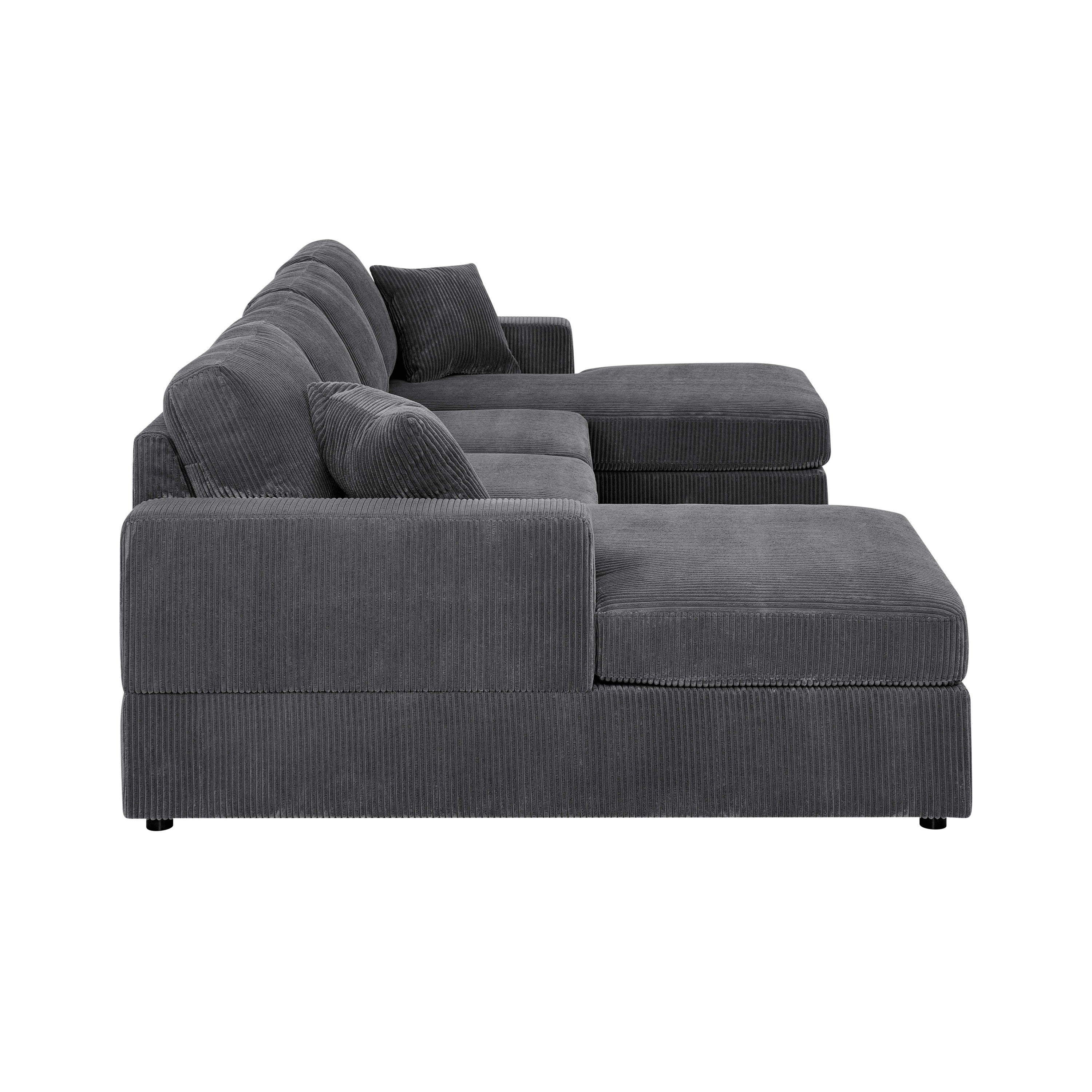 3-Piece Corduroy Double-Chaise Sectional Sofa - Gray