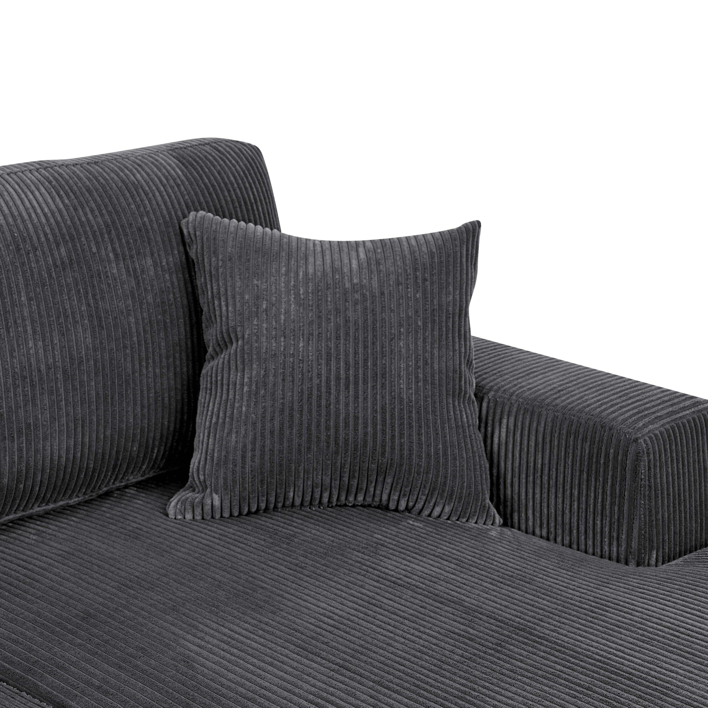 3-Piece Corduroy Double-Chaise Sectional Sofa - Gray