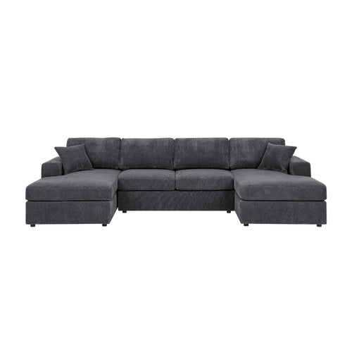 Gray Corduroy 3-Piece Double-Chaise Sectional Sofa.
