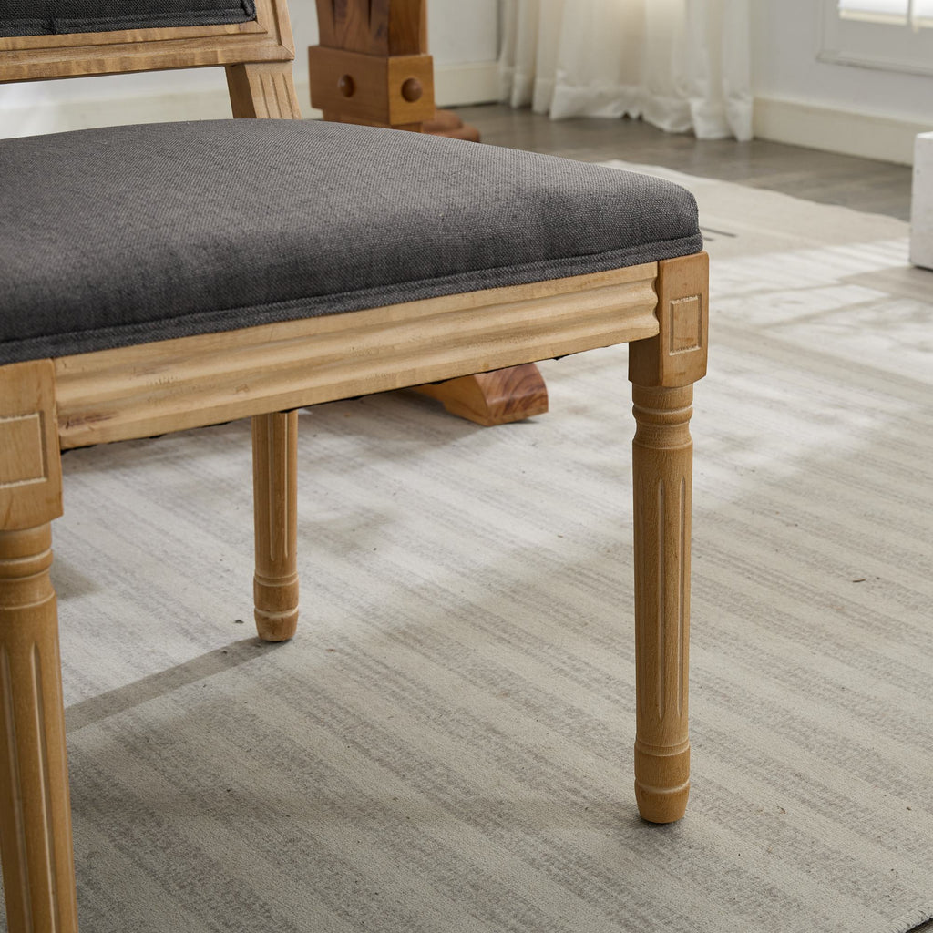 French Decor Chairs Set of 2, Louis Dining Chairs with Square Backrest and Exquisitely Carved Solid Wood Frame for Living Room, Kitchen, Restaurant,SW1879GY, Gray