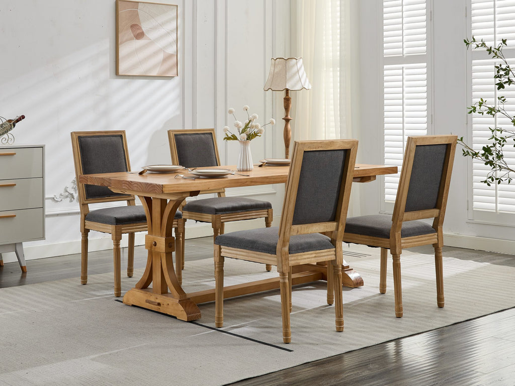 French Decor Chairs Set of 2, Louis Dining Chairs with Square Backrest and Exquisitely Carved Solid Wood Frame for Living Room, Kitchen, Restaurant,SW1879GY, Gray