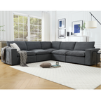 Gray Linen Modular Sectional Sofa with Storage Features.