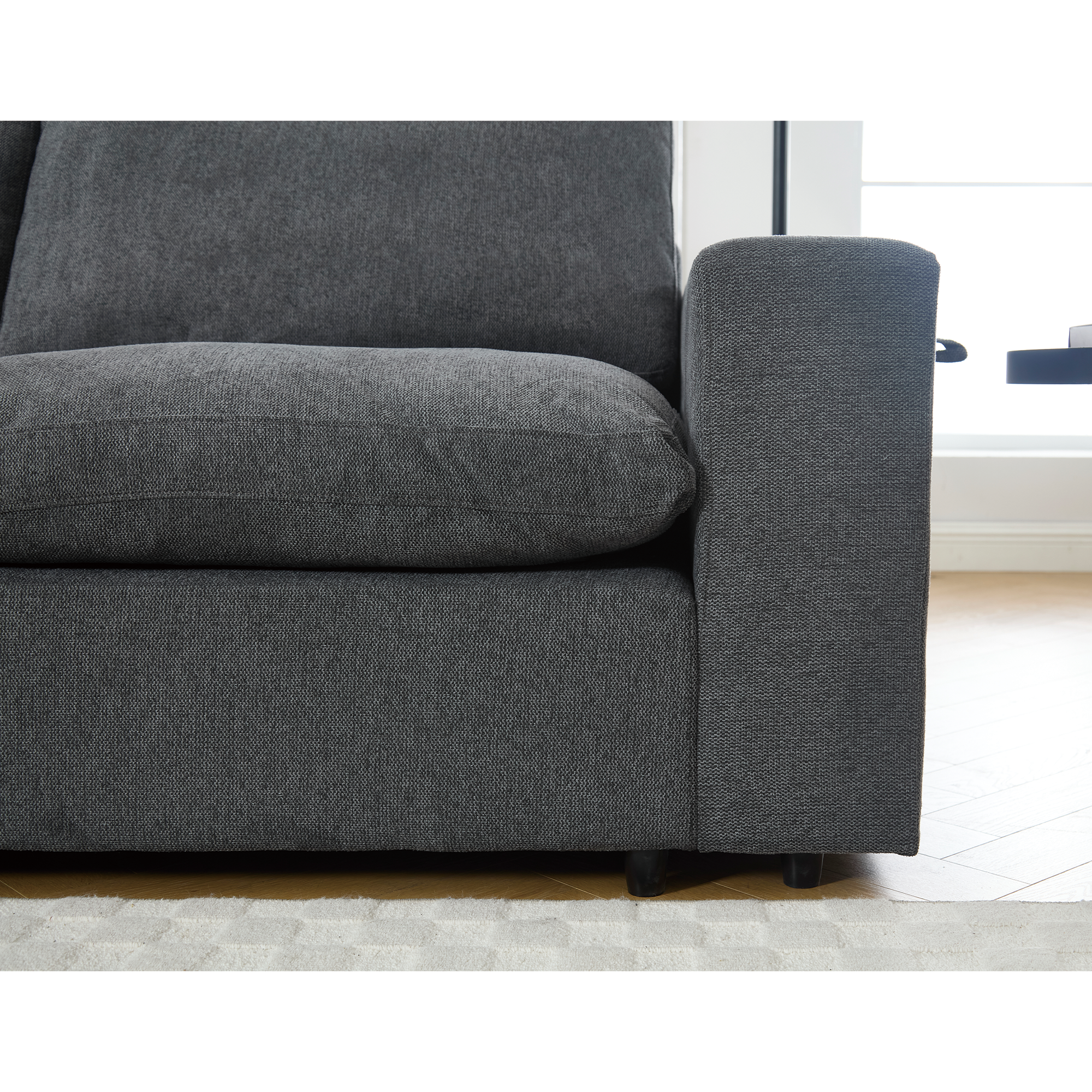 Gray Linen Modular Sectional Sofa with Storage Features.