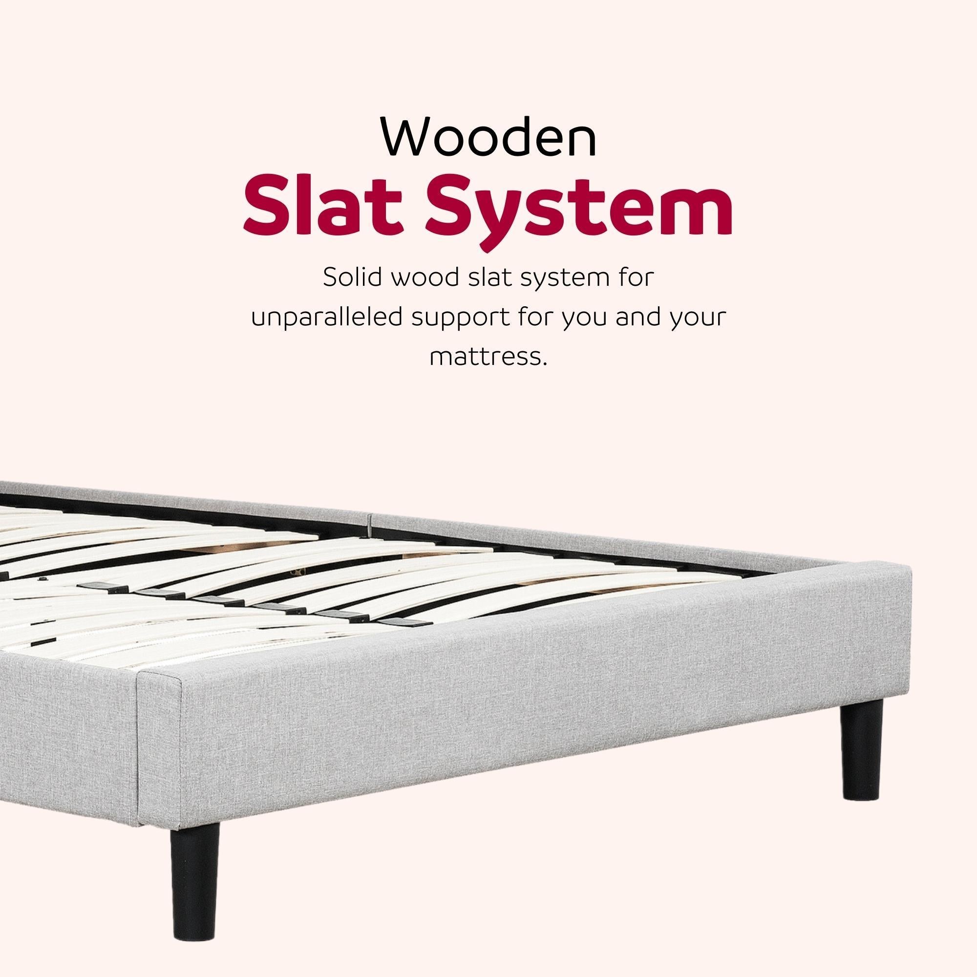 Upholstered Full Size Platform Bed Frame, Tufted Headboard, Gray