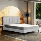 Upholstered Full Size Platform Bed Frame, Tufted Headboard, Gray