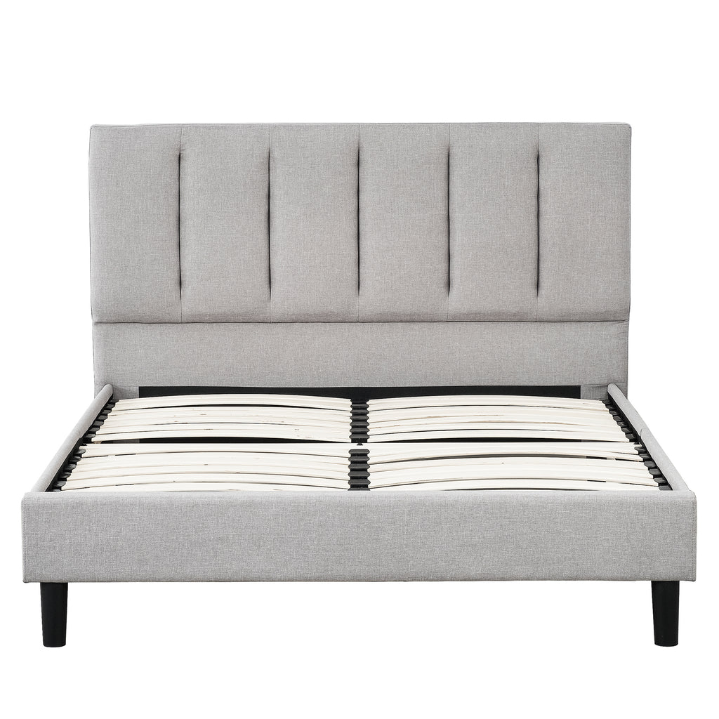 Upholstered Full Size Platform Bed Frame, Tufted Headboard, Gray