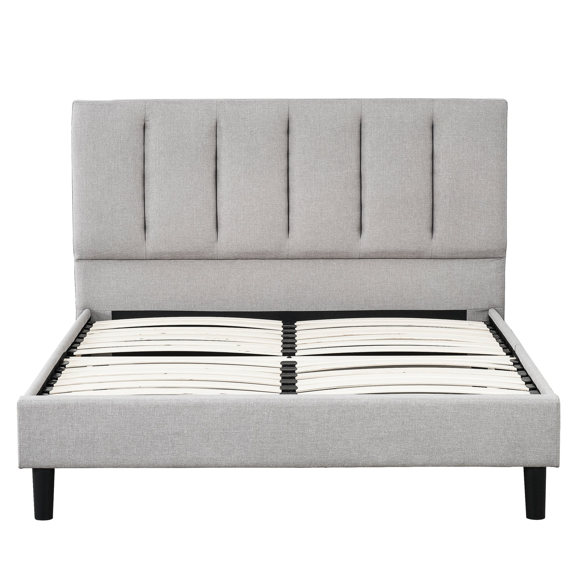 Upholstered Full Size Platform Bed Frame, Tufted Headboard, Gray