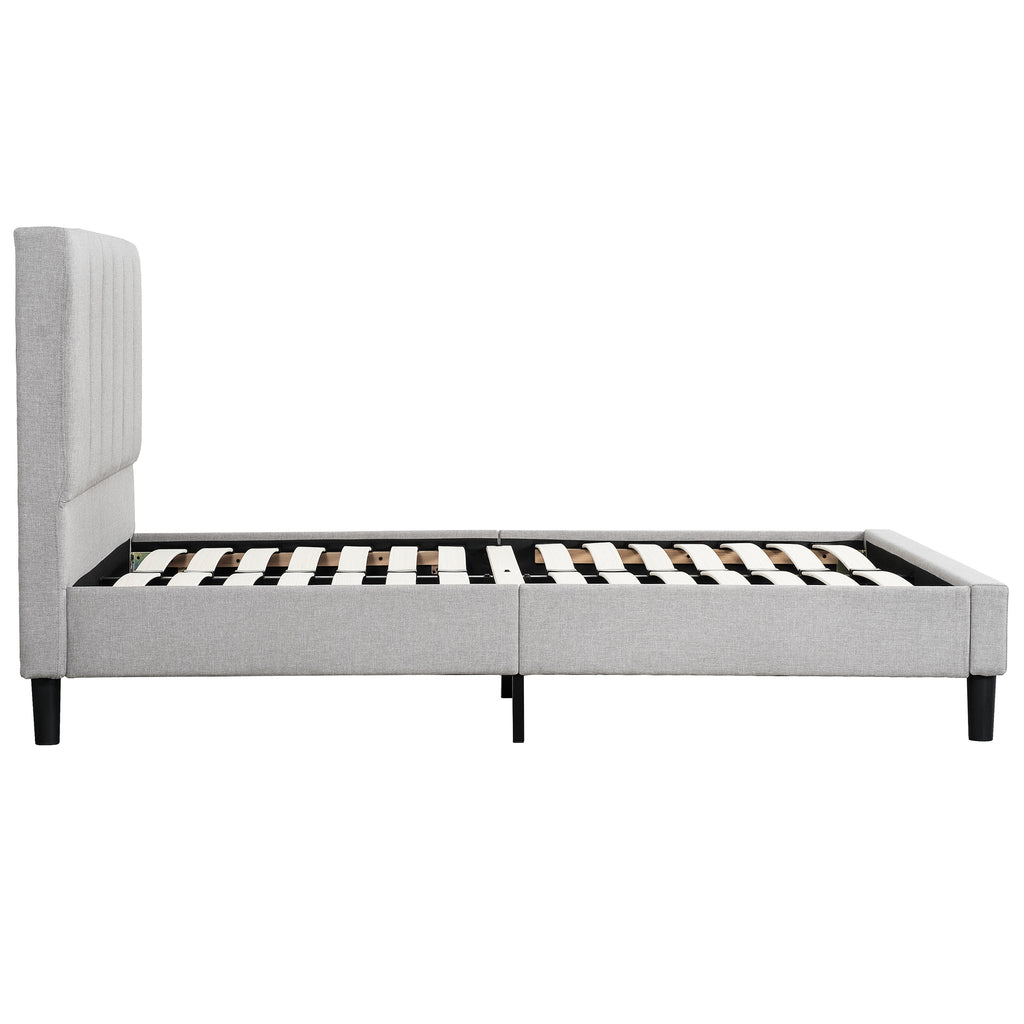 Upholstered Full Size Platform Bed Frame, Tufted Headboard, Gray