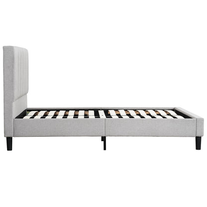 Upholstered Full Size Platform Bed Frame, Tufted Headboard, Gray