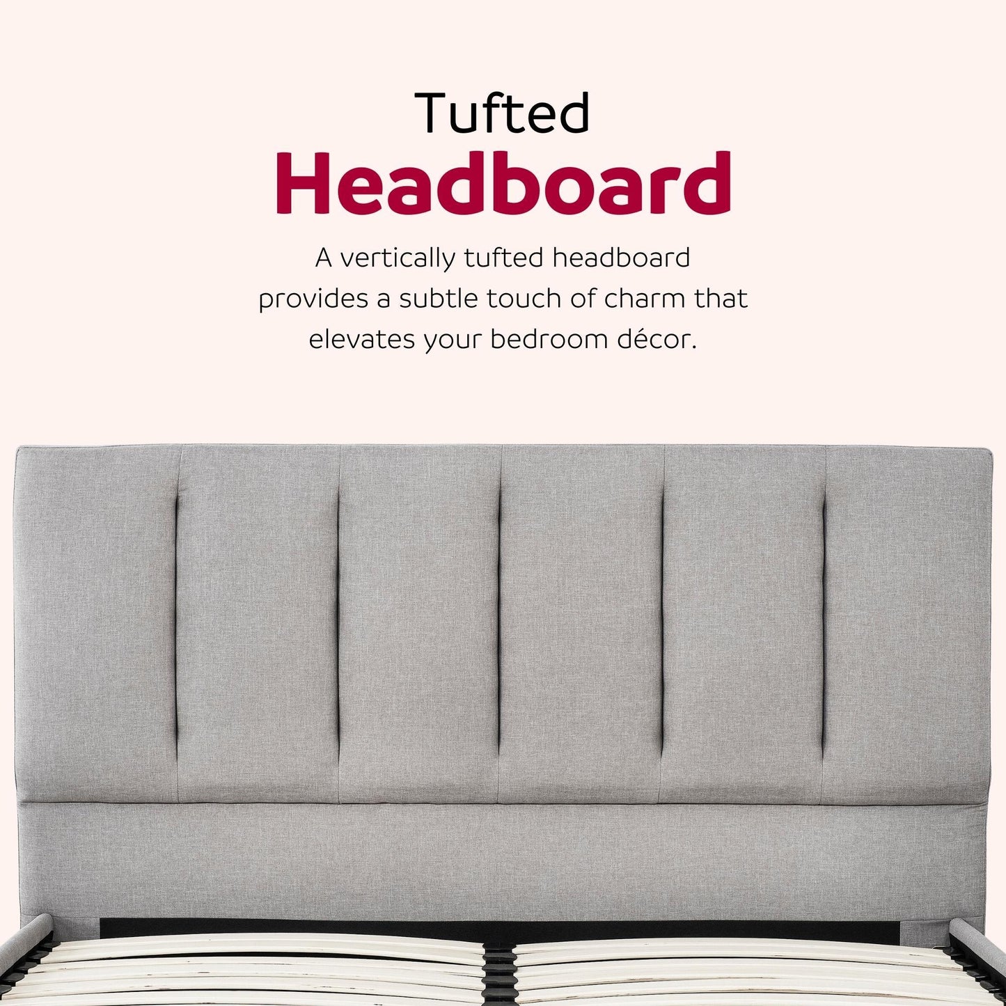 Upholstered Full Size Platform Bed Frame, Tufted Headboard, Gray