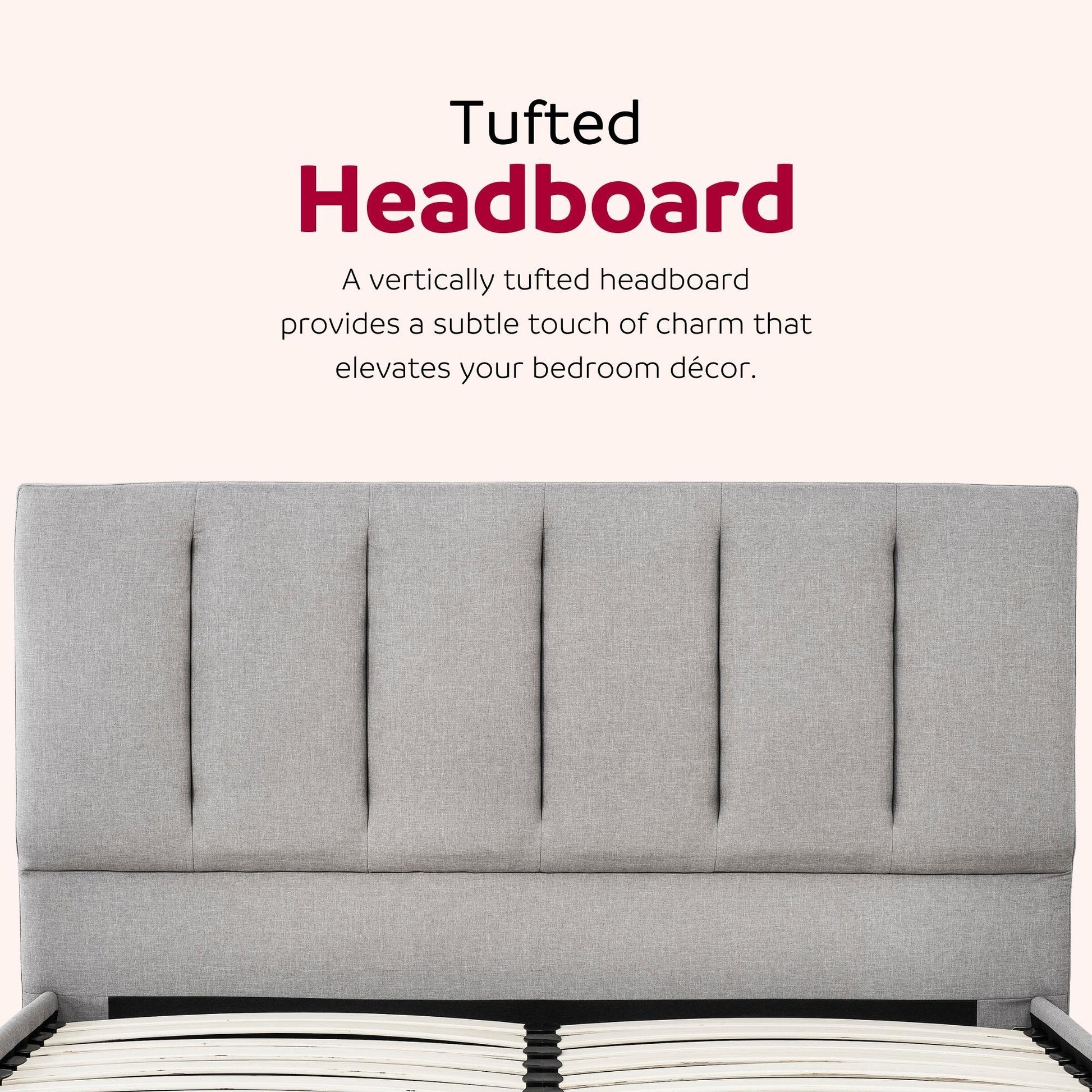 Upholstered Full Size Platform Bed Frame, Tufted Headboard, Gray