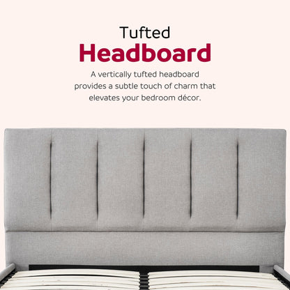 Upholstered Full Size Platform Bed Frame, Tufted Headboard, Gray