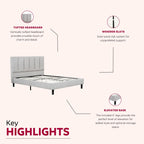 Upholstered Full Size Platform Bed Frame, Tufted Headboard, Gray