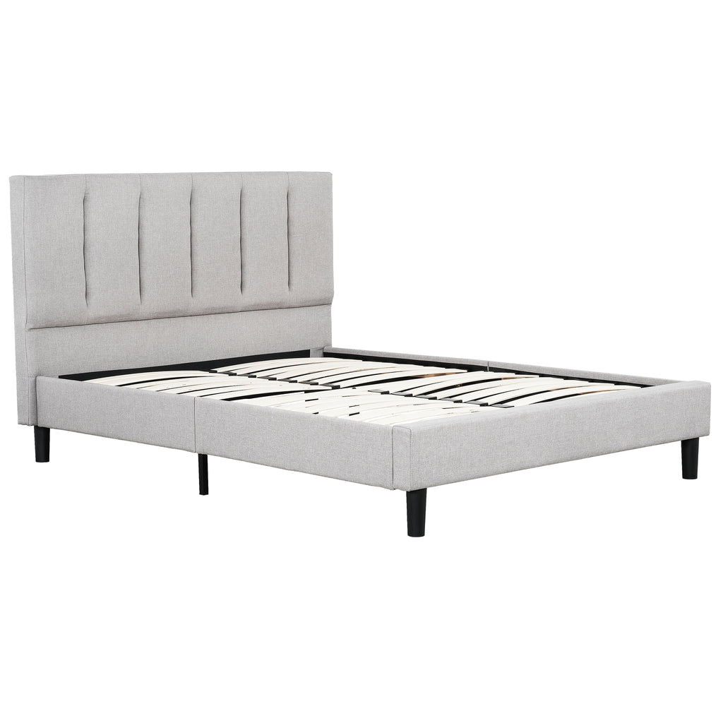 Upholstered Full Size Platform Bed Frame, Tufted Headboard, Gray
