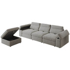 This simple modular sofa is made of cotton and linen, with a backrest that can be adjusted backward. It is soft and comfortable, has storage space, and is suitable for both living rooms and bedrooms.