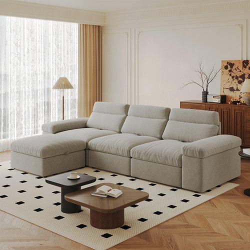 Gray Minimalist Modular 4-Seat Sofa with Down Filling.