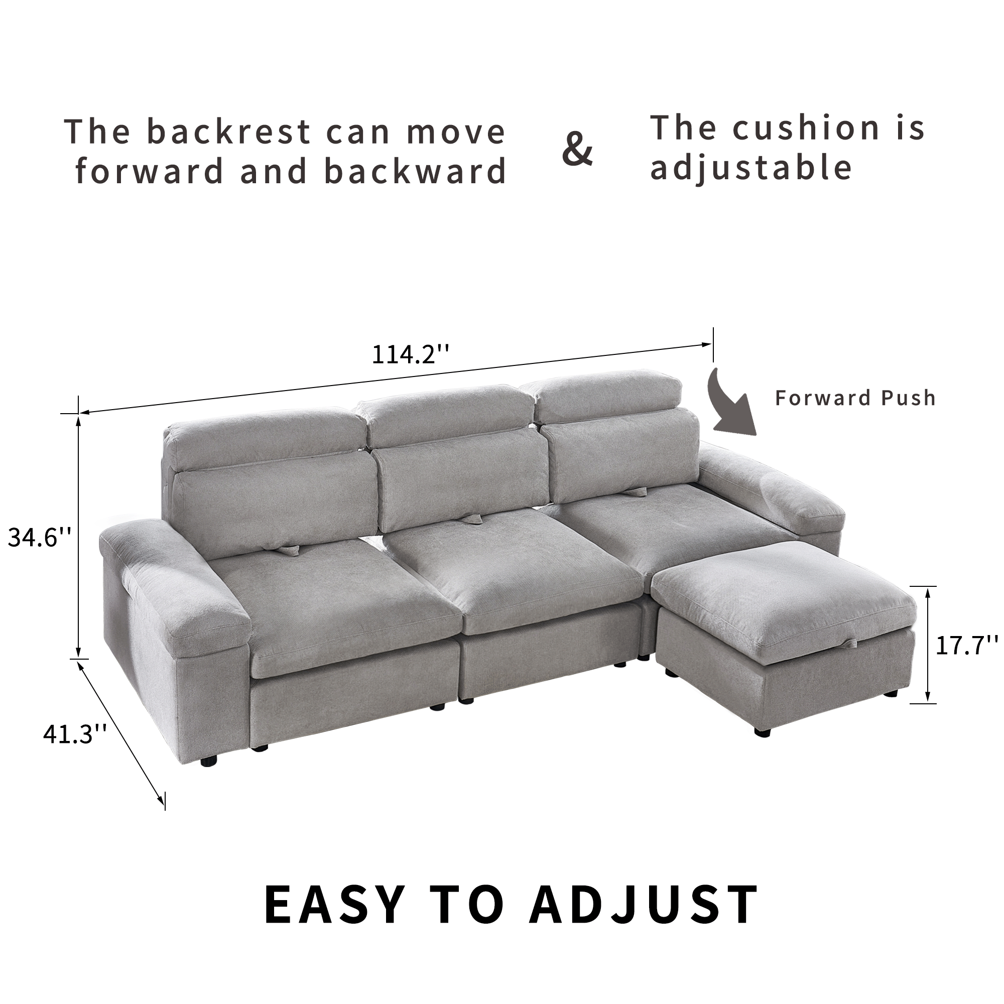 This simple modular sofa is made of cotton and linen, with a backrest that can be adjusted backward. It is soft and comfortable, has storage space, and is suitable for both living rooms and bedrooms.