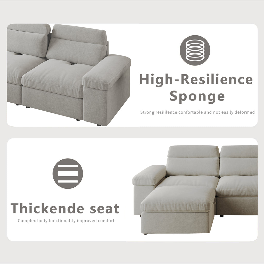 This simple modular sofa is made of cotton and linen, with a backrest that can be adjusted backward. It is soft and comfortable, has storage space, and is suitable for both living rooms and bedrooms.