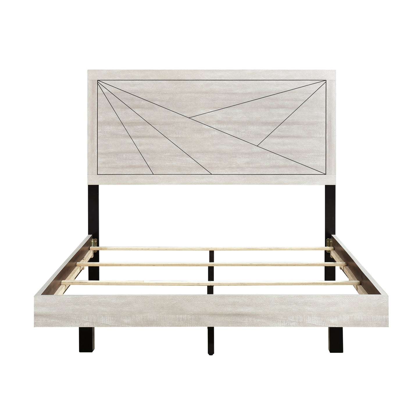 Contemporary Gray Oak Finish Queen Bed Durable Wooden Bedroom Furniture 1pc Line Pattern Headboard