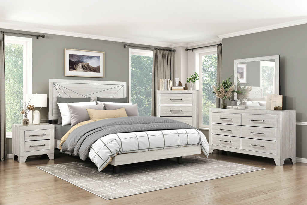 Contemporary Gray Oak Finish Queen Bed Durable Wooden Bedroom Furniture 1pc Line Pattern Headboard