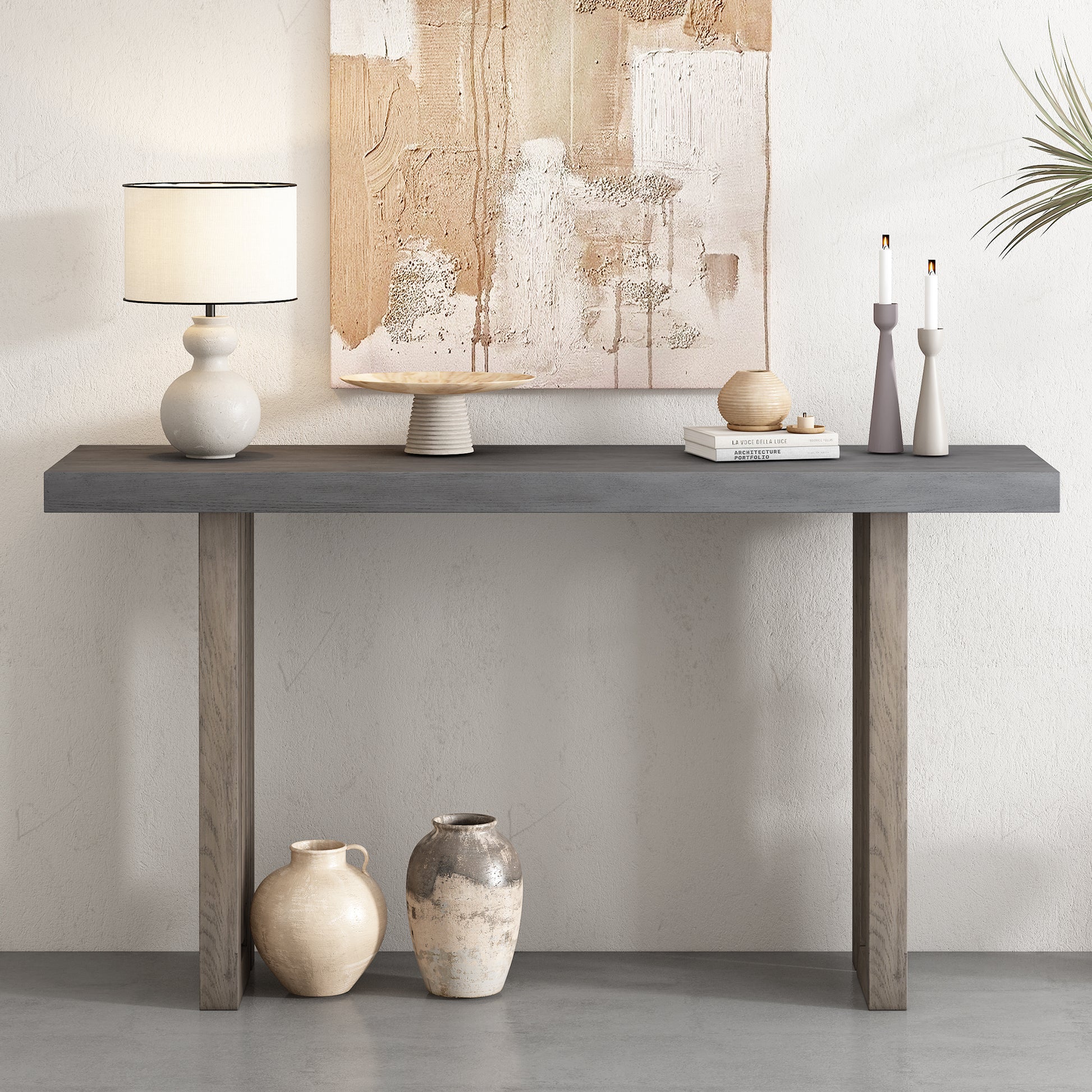 U_STYLE Uniquely Designed Oak Veneer Console Table with Distinctive Side Shapes, Suitable for Entryway, Hallway, Living Room, Foyer, Corridor