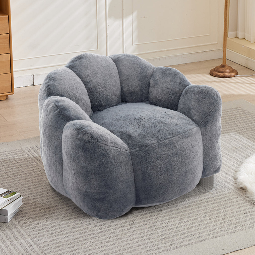 Lotus Style Compression Sofa with Pull Ring, Gray Plush Bean Bag for Living Room or Bedroom, Easy to Move, No Installation Required Bean Bag Chairs