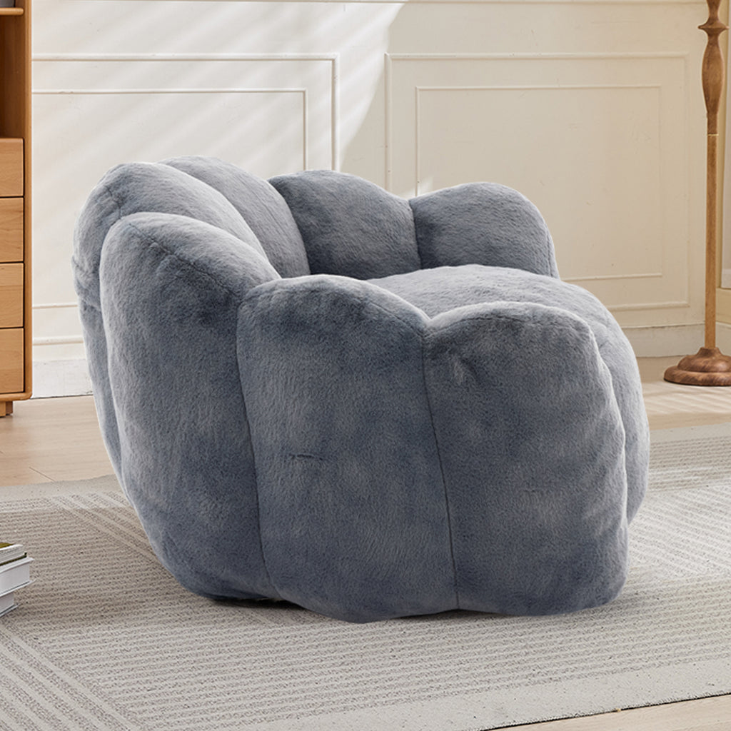 Lotus Style Compression Sofa with Pull Ring, Gray Plush Bean Bag for Living Room or Bedroom, Easy to Move, No Installation Required Bean Bag Chairs