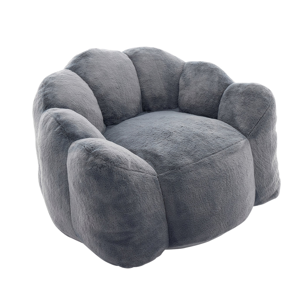 Lotus Style Compression Sofa with Pull Ring, Gray Plush Bean Bag for Living Room or Bedroom, Easy to Move, No Installation Required Bean Bag Chairs