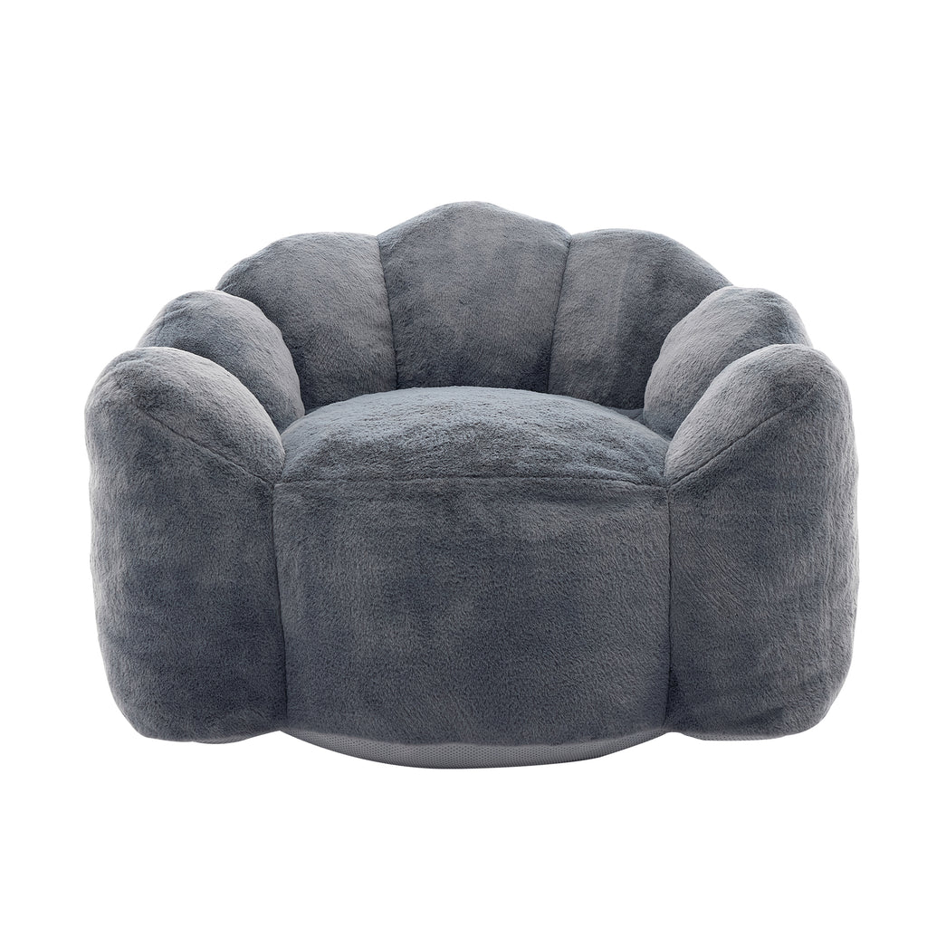 Lotus Style Compression Sofa with Pull Ring, Gray Plush Bean Bag for Living Room or Bedroom, Easy to Move, No Installation Required Bean Bag Chairs