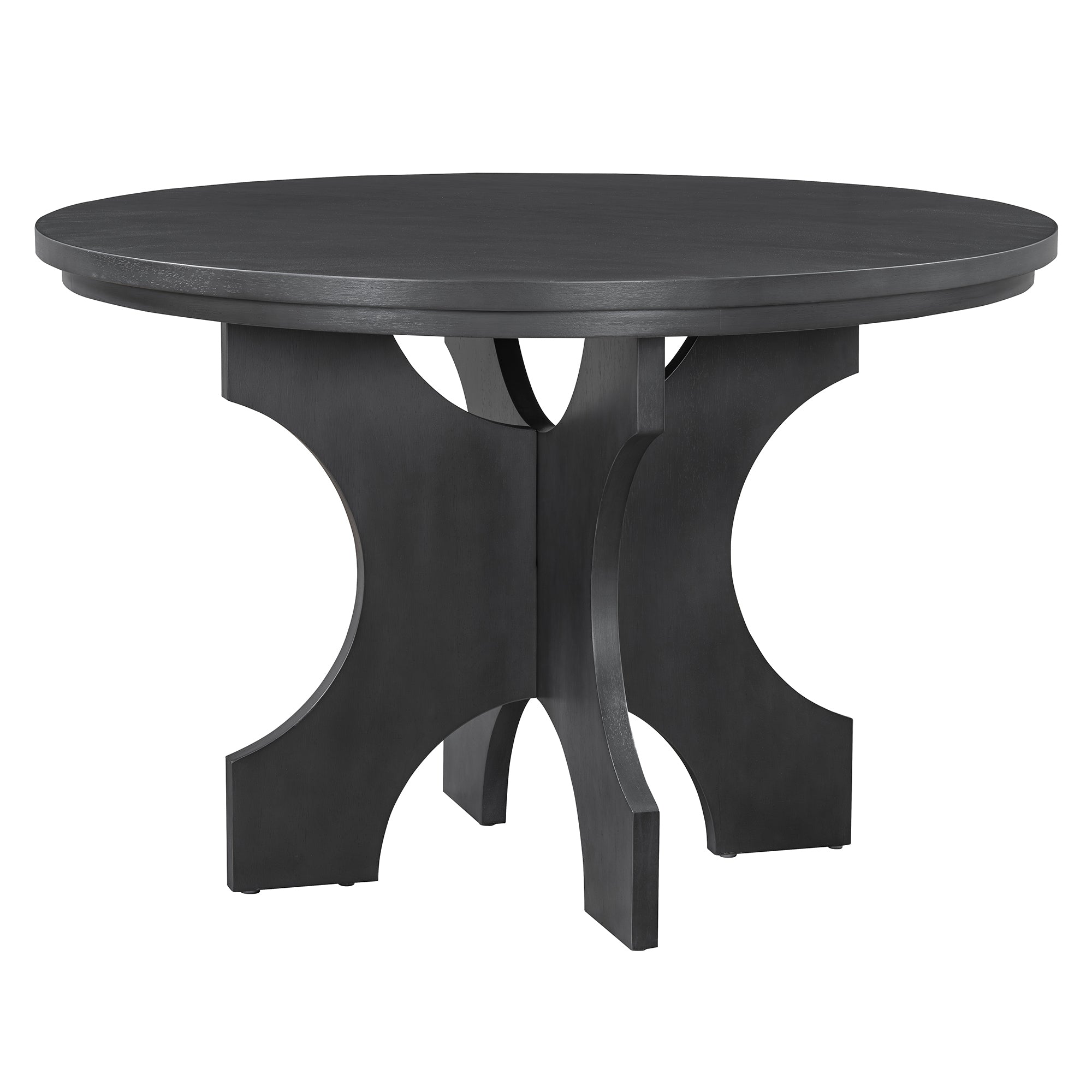 TREXM 5-piece Rustic Charm Round Dining Set with 3 Upholstered Chairs and Curved Bench for Dining Room, Kitchen and Living Room (Gray)