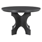 TREXM 5-piece Rustic Charm Round Dining Set with 3 Upholstered Chairs and Curved Bench for Dining Room, Kitchen and Living Room (Gray)