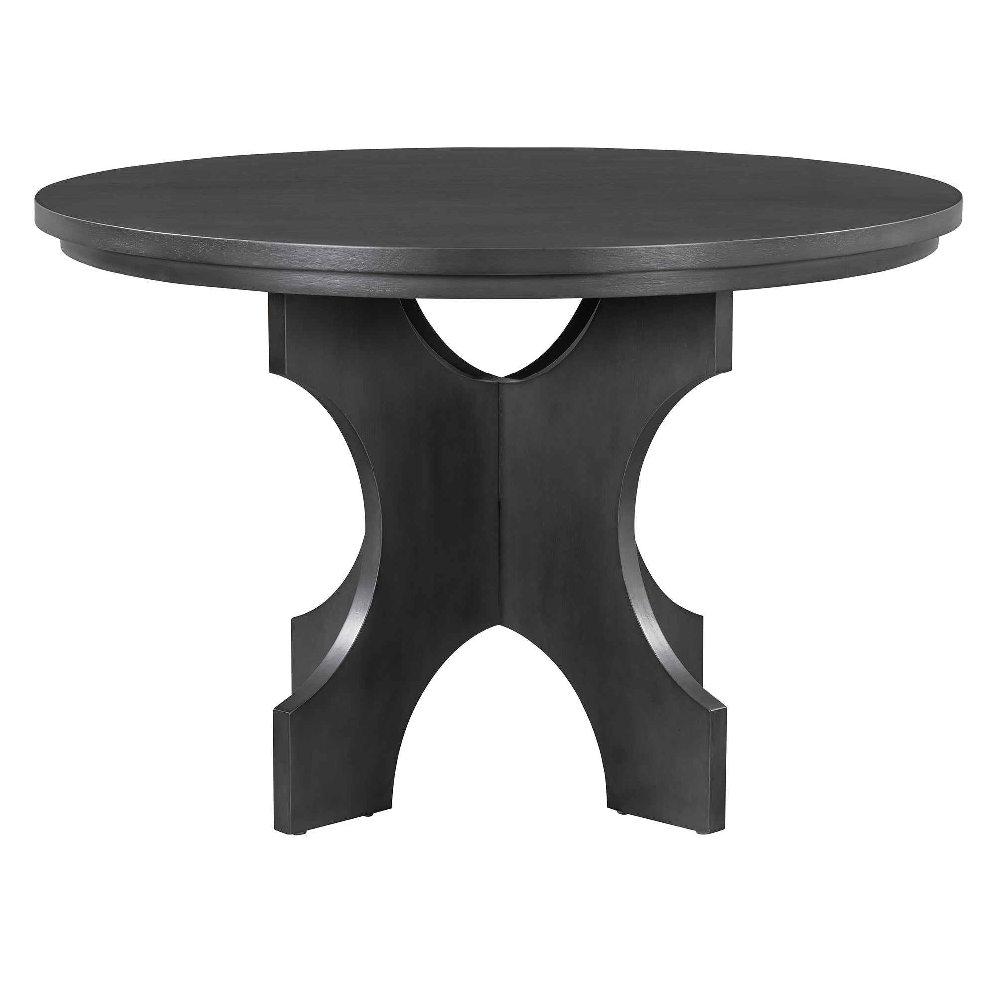 TREXM 5-piece Rustic Charm Round Dining Set with 3 Upholstered Chairs and Curved Bench for Dining Room, Kitchen and Living Room (Gray)