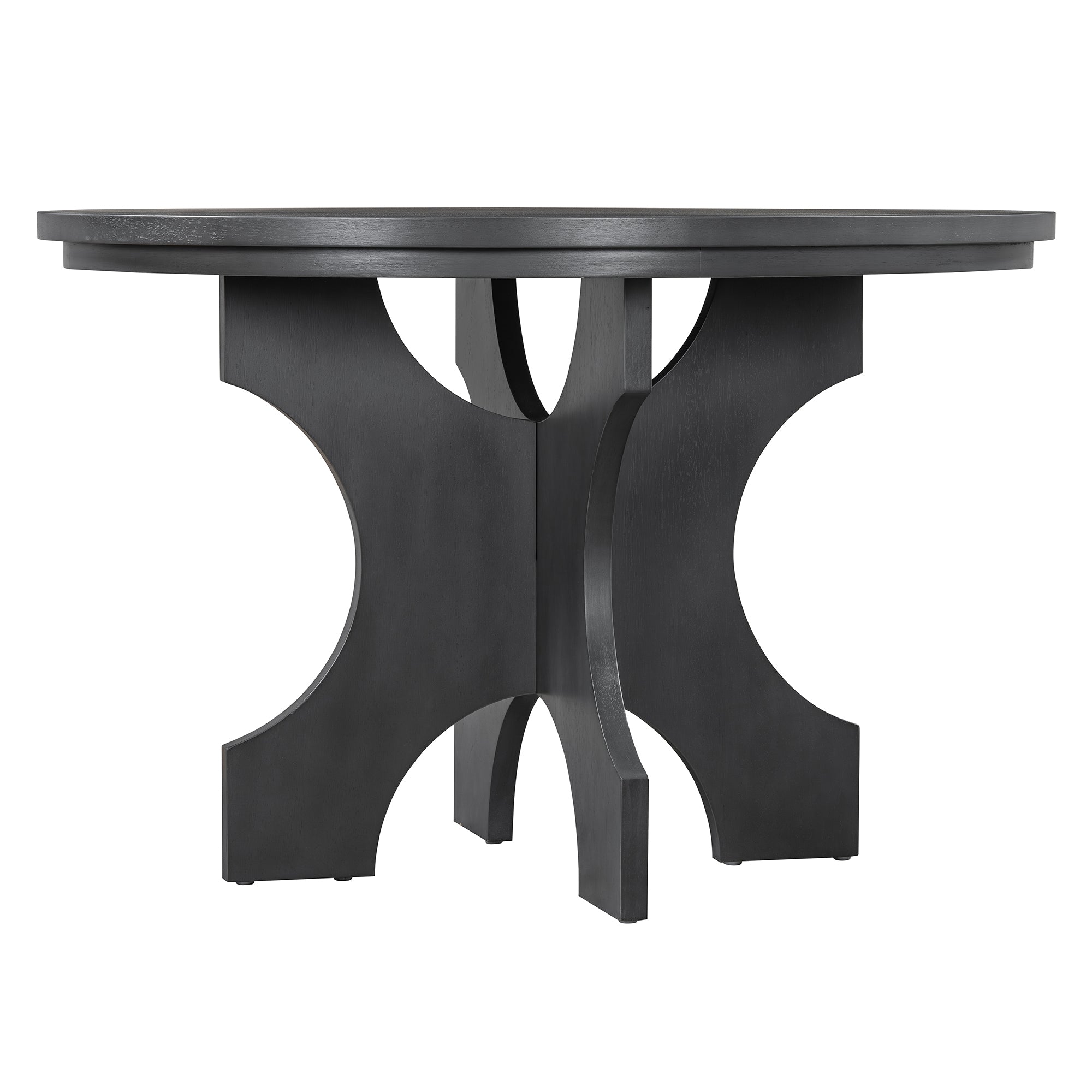 TREXM 5-piece Rustic Charm Round Dining Set with 3 Upholstered Chairs and Curved Bench for Dining Room, Kitchen and Living Room (Gray)