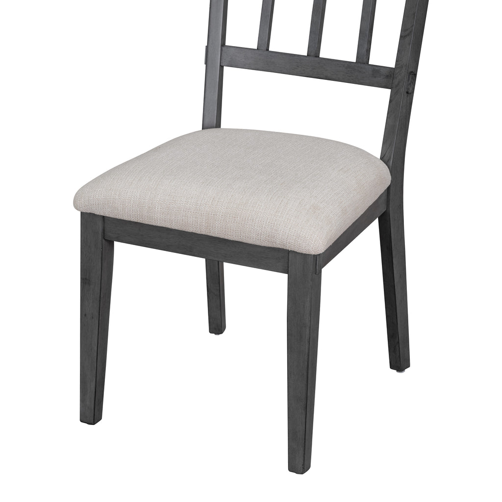 TREXM 5-piece Rustic Charm Round Dining Set with 3 Upholstered Chairs and Curved Bench for Dining Room, Kitchen and Living Room (Gray)