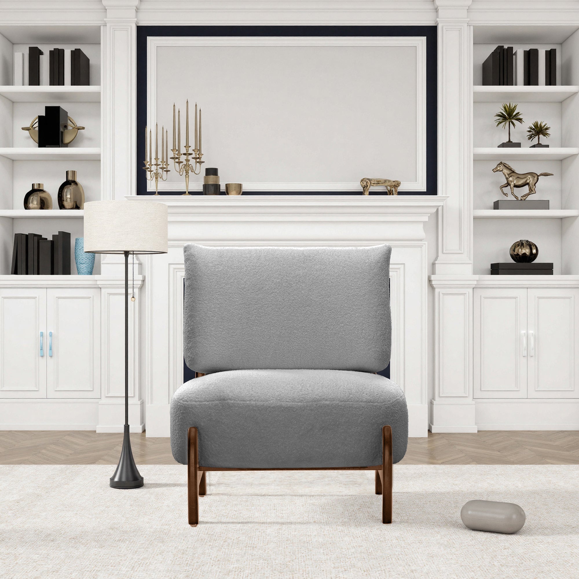 Solid wood leisure chair with modern and simple design, equipped with soft seat and backrest, suitable for use in living room or bedroom (Gray)