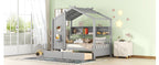 Wooden Twin Size House Bed with 2 Drawers,Kids Bed with Storage Shelf, Gray