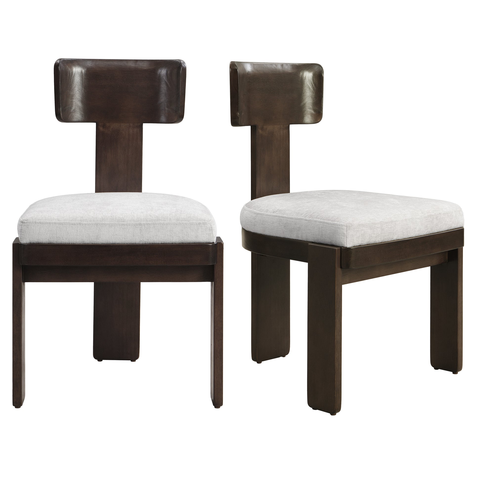 Upholstered Dining Chairs Set of 2, Fabric Side Chairs with Gray Seating Dark Brown Solid Rubber Wood Legs, 330 LBS Weight Capacity